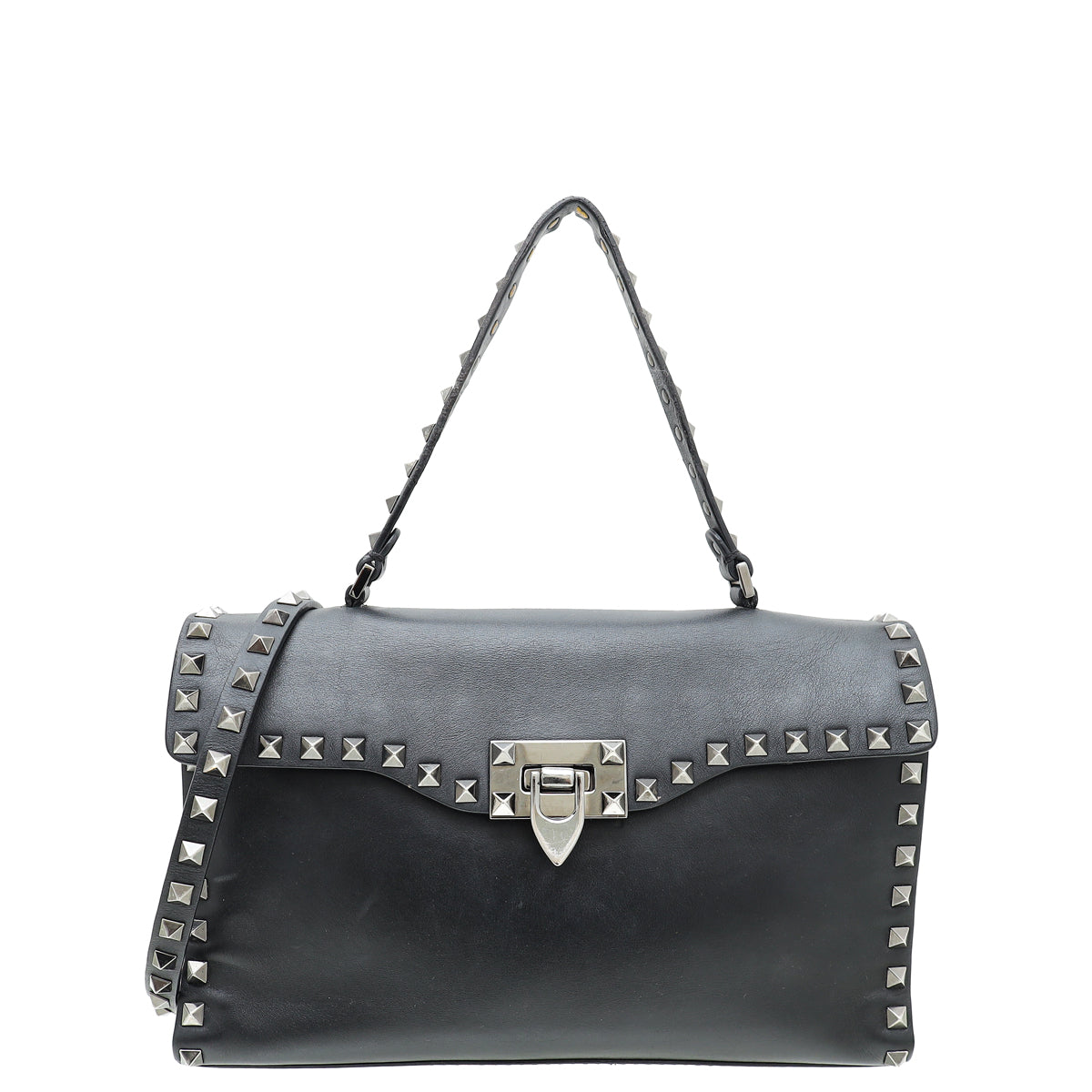 Valentino Black Noir Rockstud Top Handle Flap Bag-Valentino-THE CLOSET