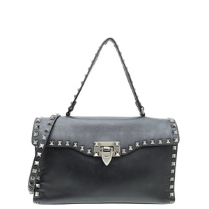 Valentino Black Noir Rockstud Top Handle Flap Bag
