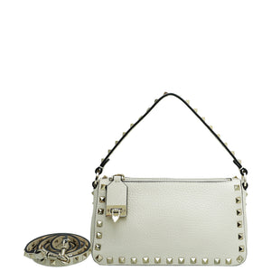 Valentino Light Ivory Rockstud Grainy Crossbody Small Bag