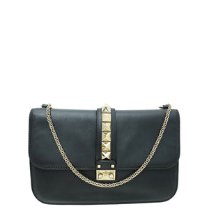 Valentino Black Glam Lock Large Flap Shoulder Bag