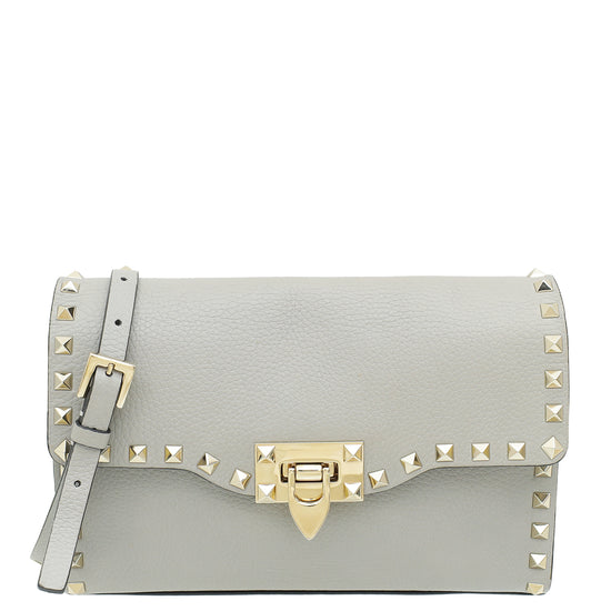 Valentino Gray Rockstud Flip Lock Flap Crossbody Bag