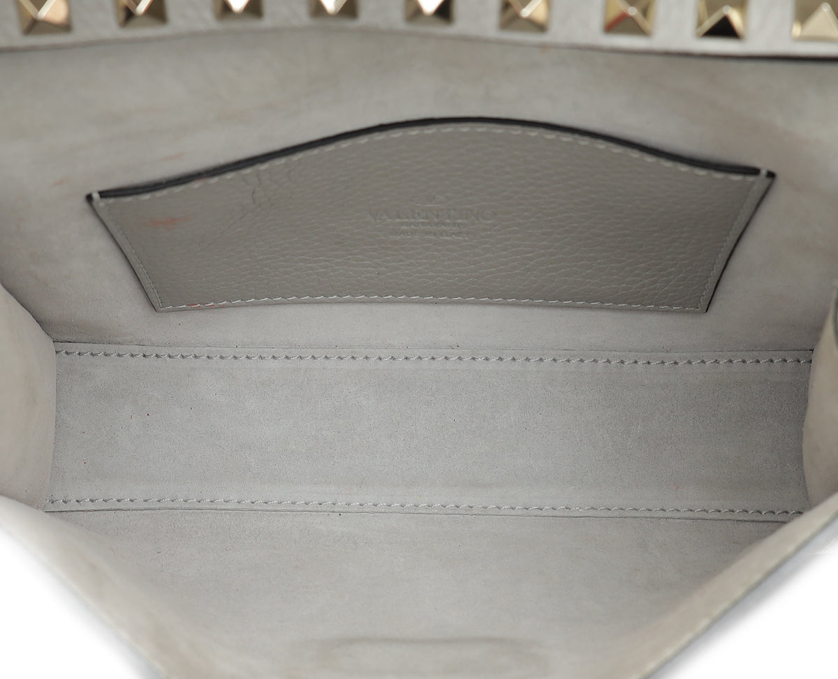 Valentino Gray Rockstud Flip Lock Flap Crossbody Bag