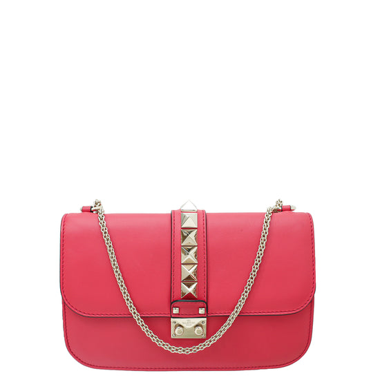 Valentino Red Rockstud Glam Lock Flap Medium Bag