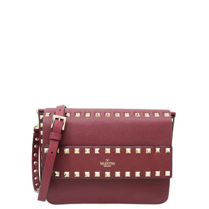 Valentino Burgundy Rockstud Flap Crossbody Bag
