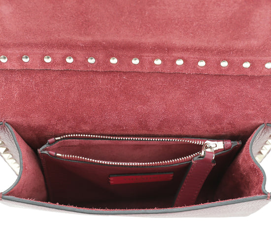 Valentino Burgundy Rockstud Flap Crossbody Bag