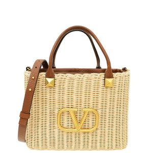 Valentino Bicolor Vlogo Wicker Basket Tote Bag