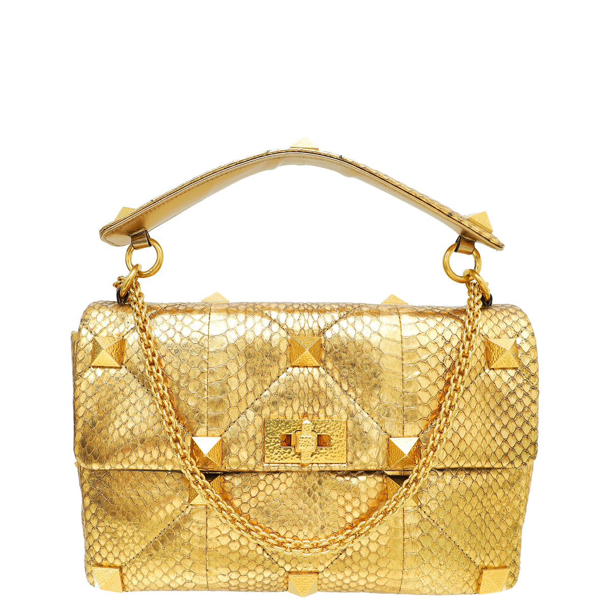 Valentino Metallic Gold Roman Stud The Shoulder Bag Large