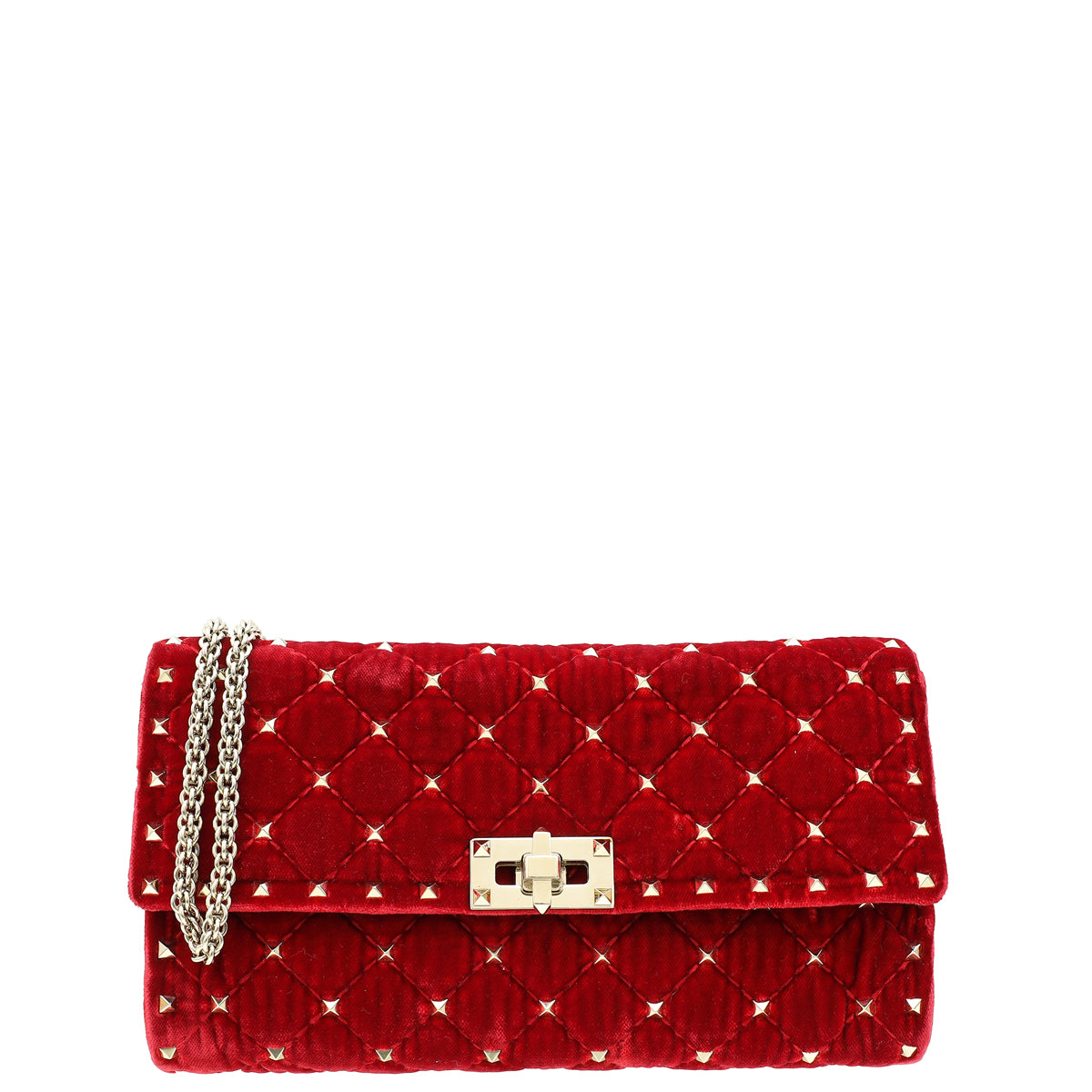 Valentino Red Spike Rockstud Chain Clutch-Valentino-THE CLOSET