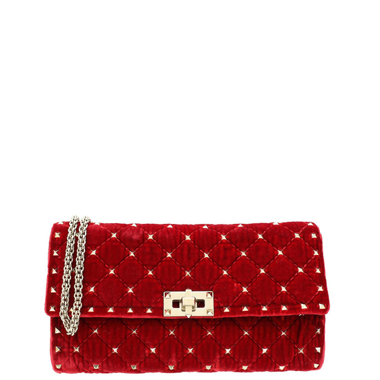 Valentino Red Spike Rockstud Chain Clutch