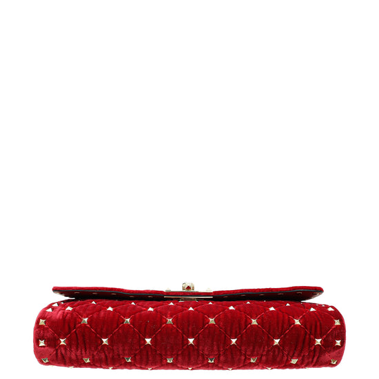 Valentino Red Spike Rockstud Chain Clutch