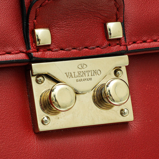 Valentino Red Glam Lock Medium Shoulder Bag