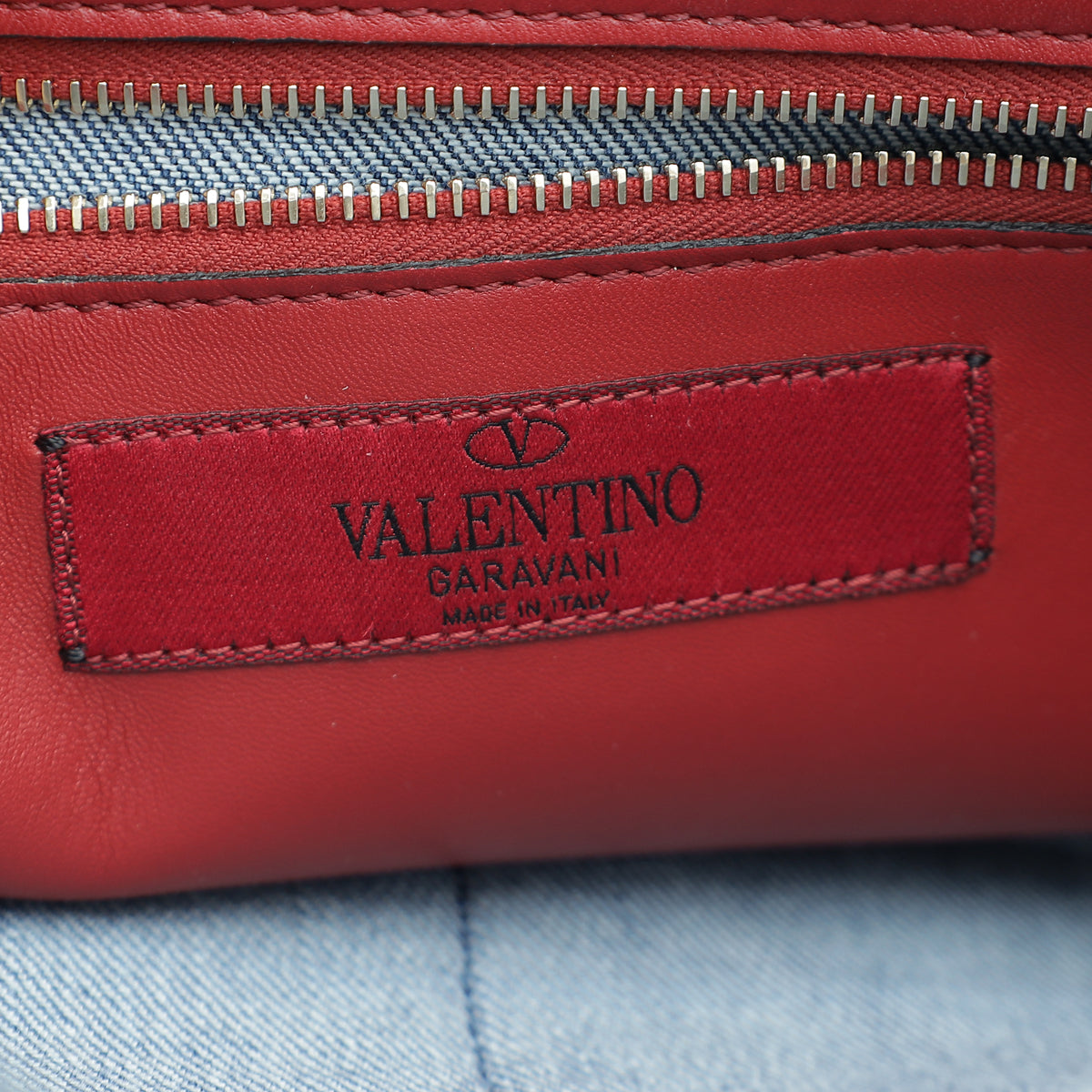 Valentino Blue Spike Rockstud Denim Chain Large Shoulder Bag