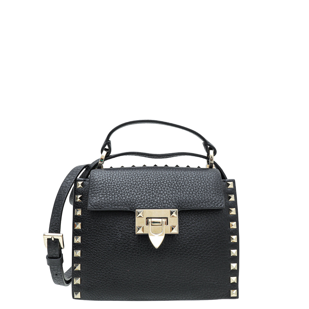 Valentino Black Rockstud Flap Top Handle Convertible Bag-Valentino-THE CLOSET