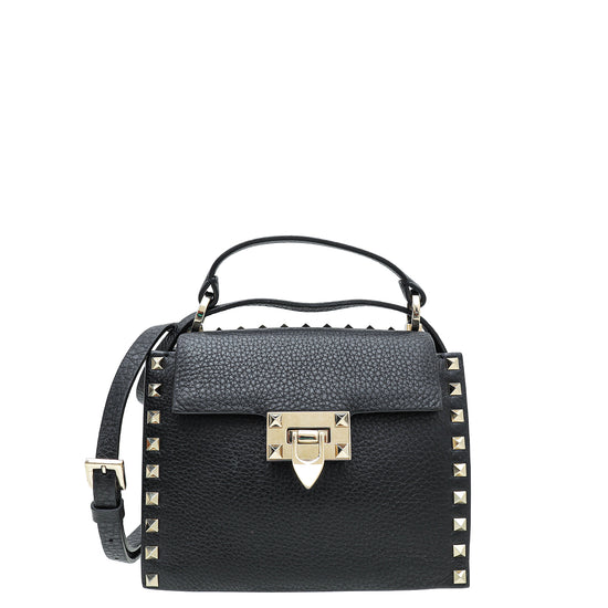 Valentino Black Rockstud Flap Top Handle Convertible Bag