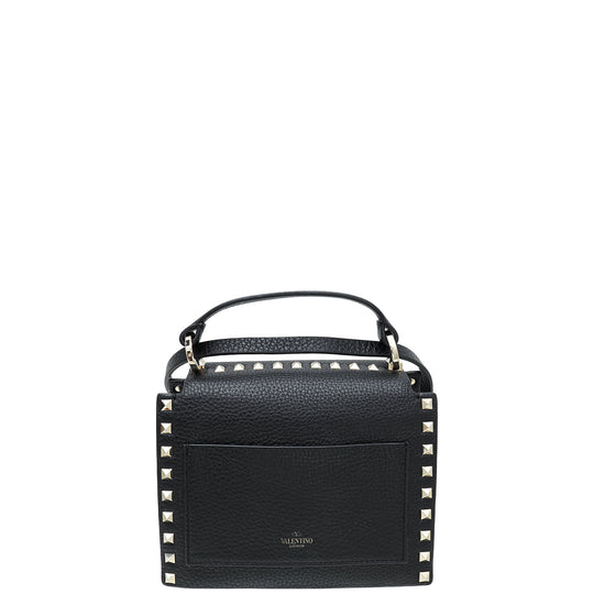 Valentino Black Rockstud Flap Top Handle Convertible Bag