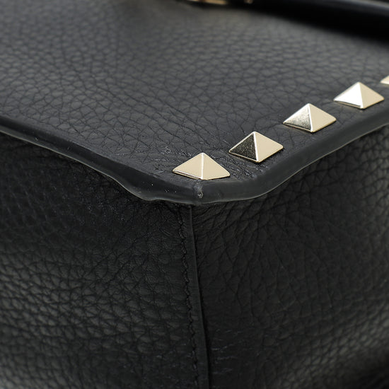 Valentino Black Rockstud Flap Top Handle Convertible Bag