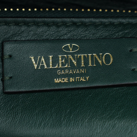 Valentino Dark Green Vlogo Crystal Top Handle Small Bag