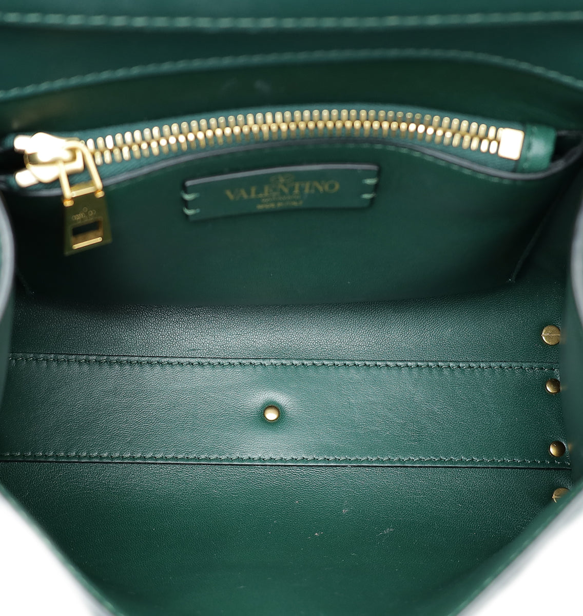 Valentino Dark Green Vlogo Crystal Top Handle Small Bag