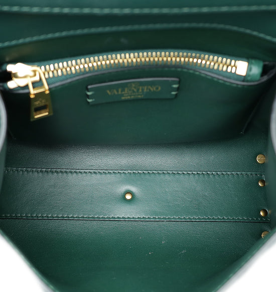 Valentino Dark Green Vlogo Crystal Top Handle Small Bag