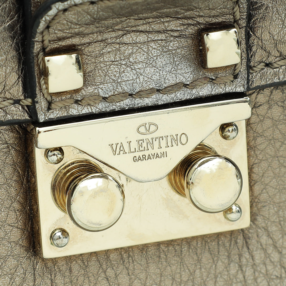 Valentino Metallic Grey Glam Lock Medium Shoulder Bag