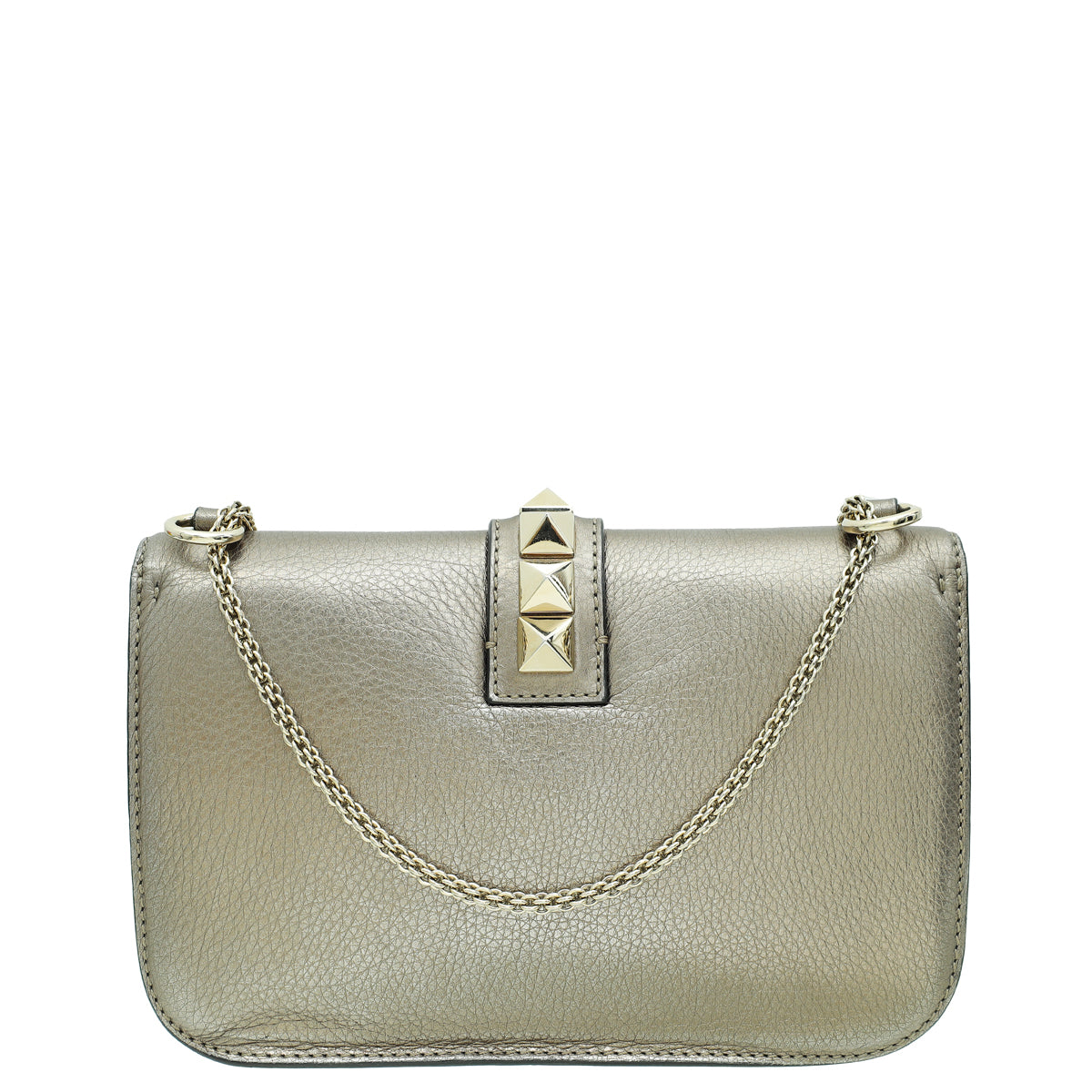 Valentino Metallic Grey Glam Lock Medium Shoulder Bag