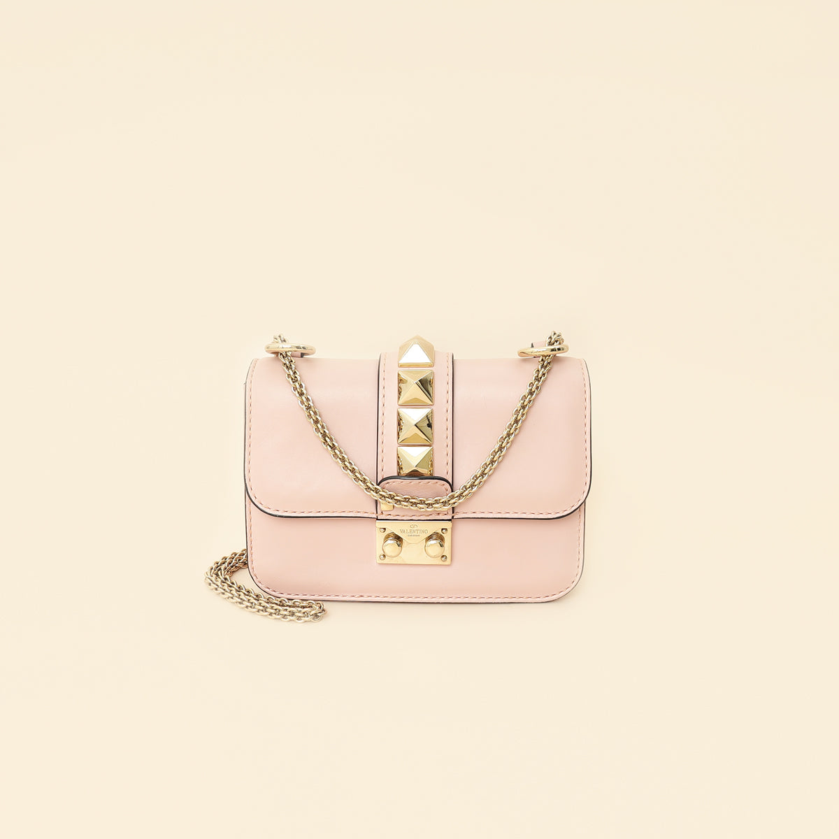 Valentino Light Pink Rockstud Glam Lock Flap Mini Shoulder Bag-Valentino-THE CLOSET