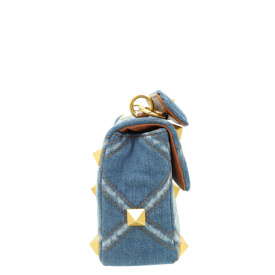 Valentino Blue Denim Roman Stud Small Shoulder Bag