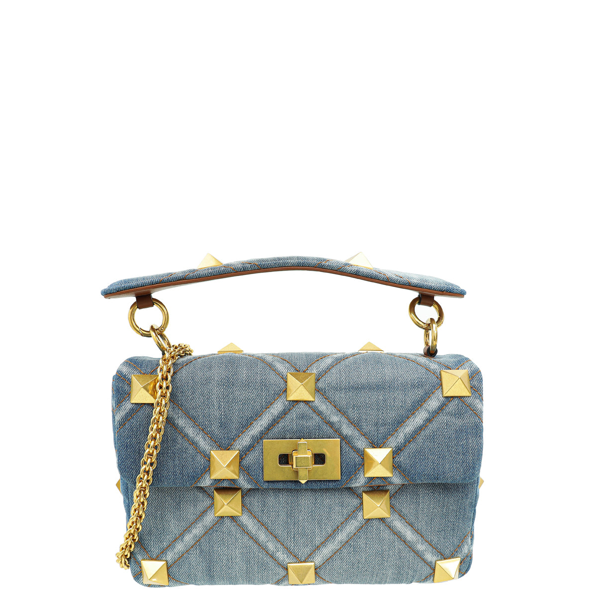 Valentino Blue Denim Roman Stud Small Shoulder Bag