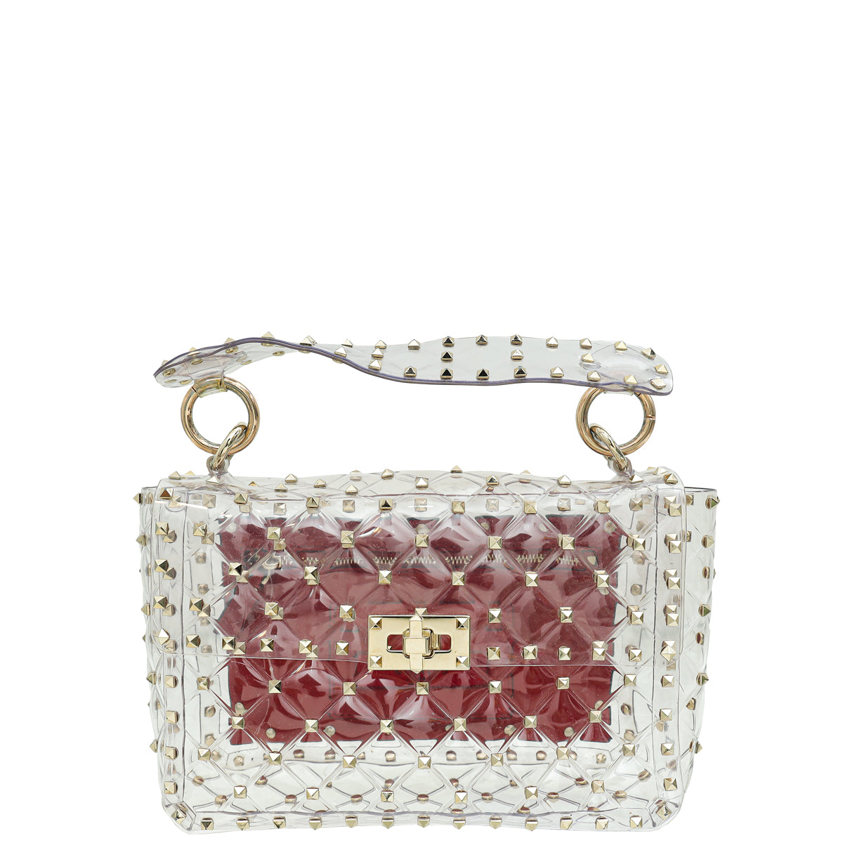 Valentino Clear PVC Rockstud Spike Top Handle Flap Bag-Valentino-THE CLOSET