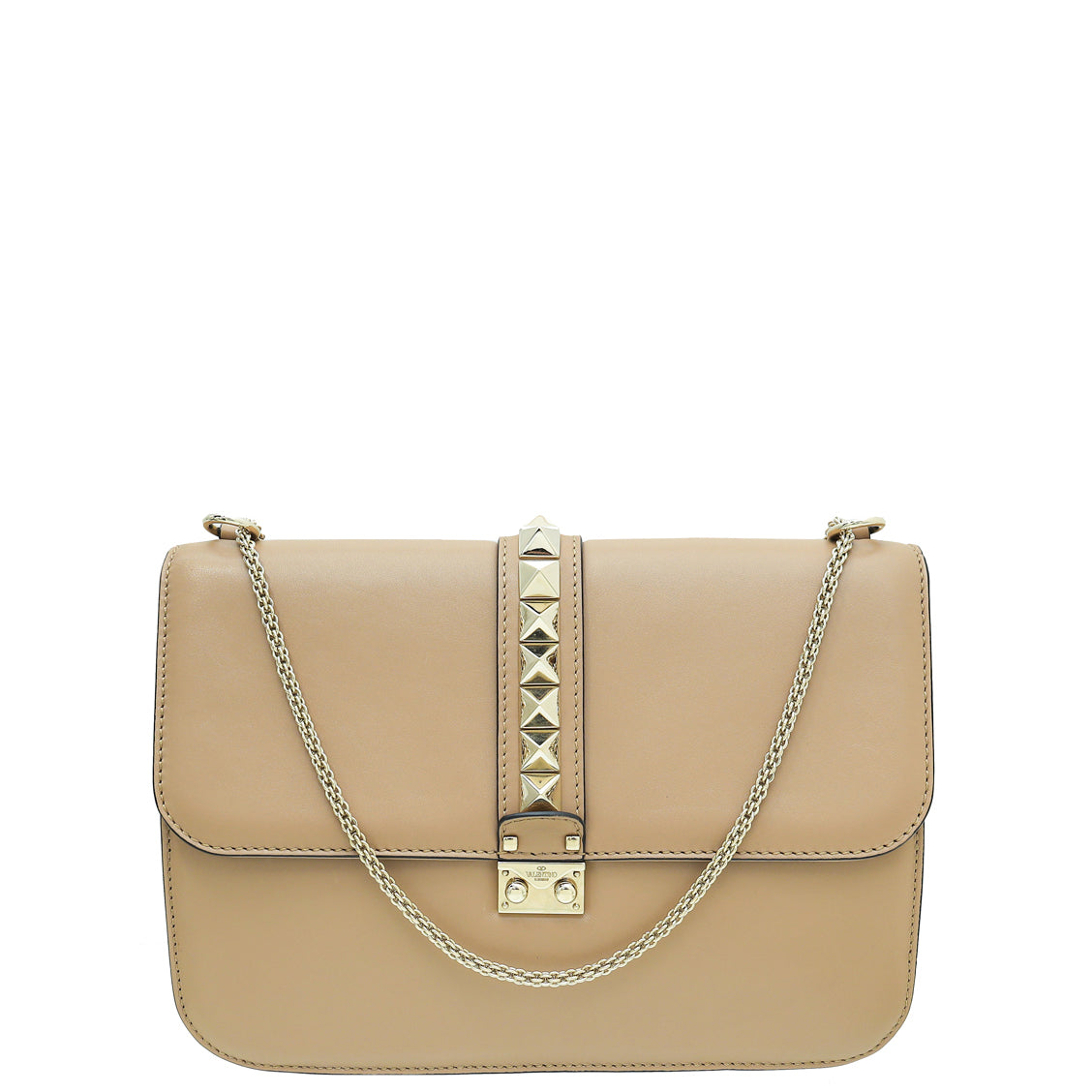 Valentino Beige Rockstud Glamlock Large Shoulder Bag-Valentino-THE CLOSET