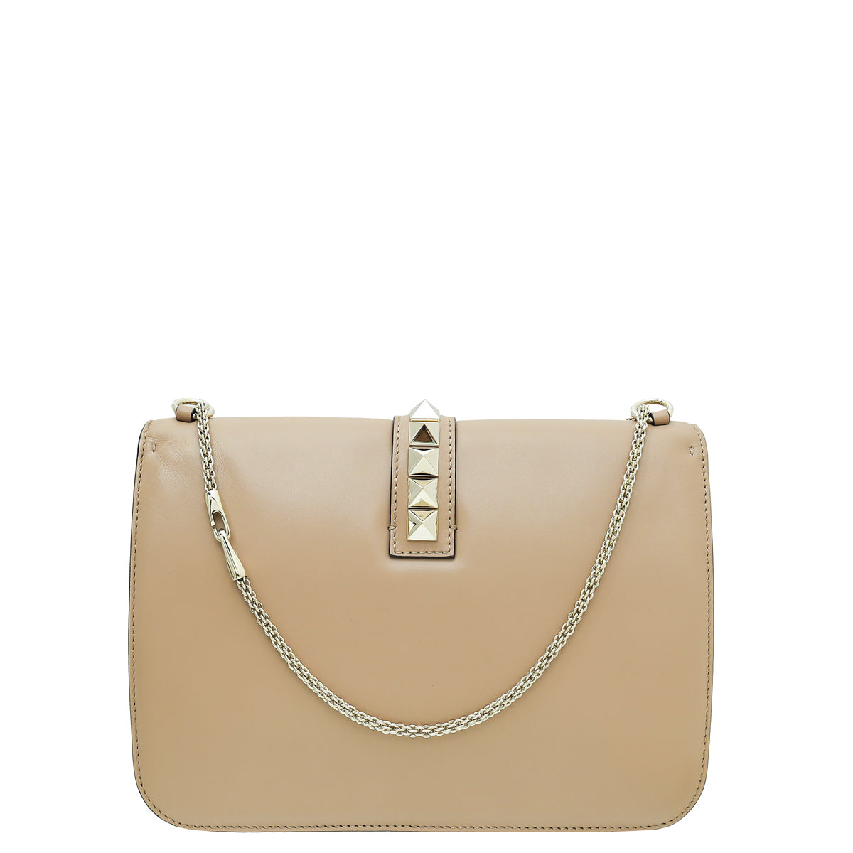 Valentino Beige Rockstud Glamlock Large Shoulder Bag-Valentino-THE CLOSET