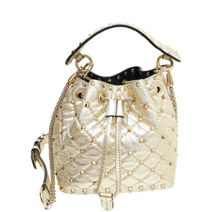 Valentino Gold Rockstud Spike Mini Bucket Bag