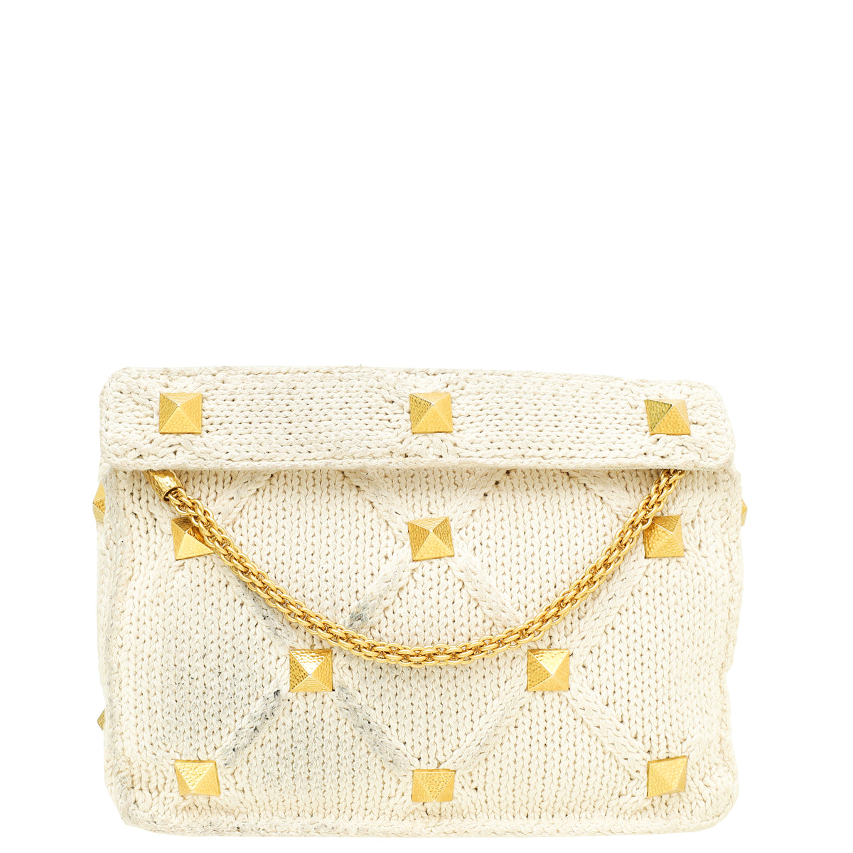 Valentino Ecru Knitted Roman Stud Large Shoulder Bag