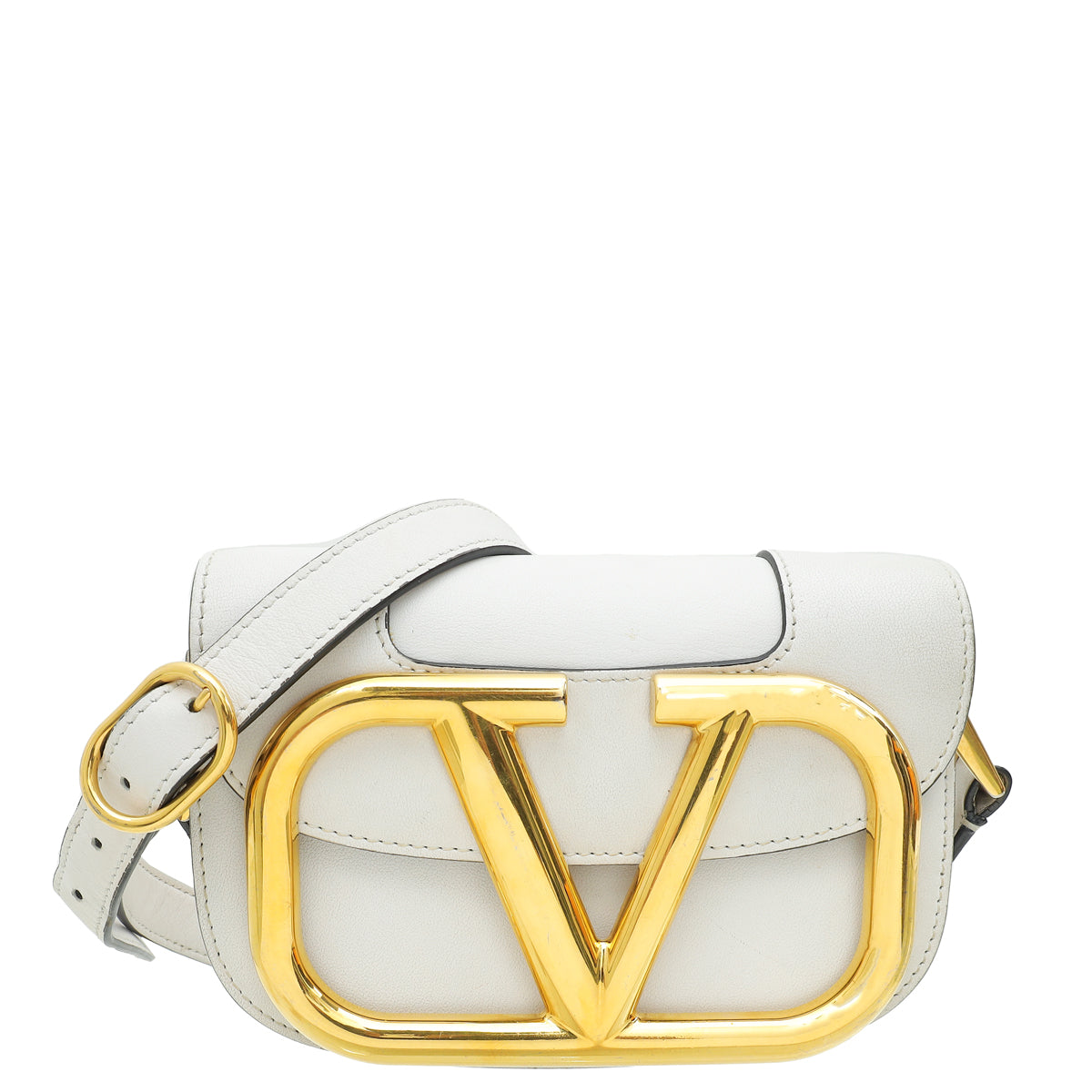 Valentino White Vlogo Supervee Flap Small Shoulder Bag