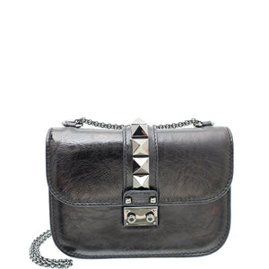 Valentino Metallic Black Glam Lock Rockstud Small Bag