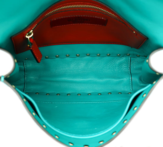 Valentino Turquoise Spike Rockstud Small Shoulder Bag