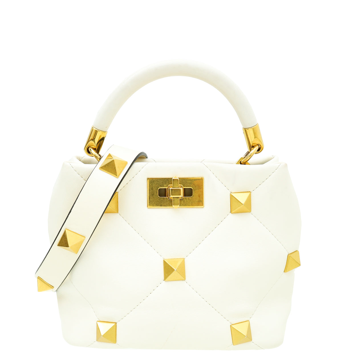 Valentino White Roman Studs Small Top Handle Bag-Valentino-THE CLOSET