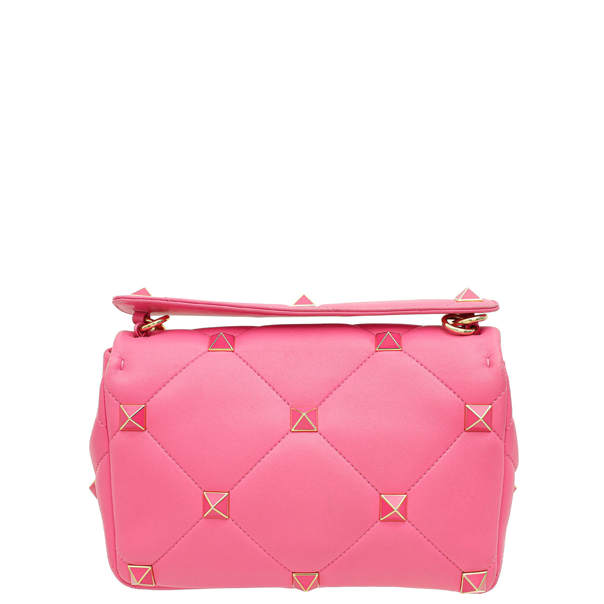 Valentino Pink Nappa with Chain Roman Stud Large Shoulder Bag