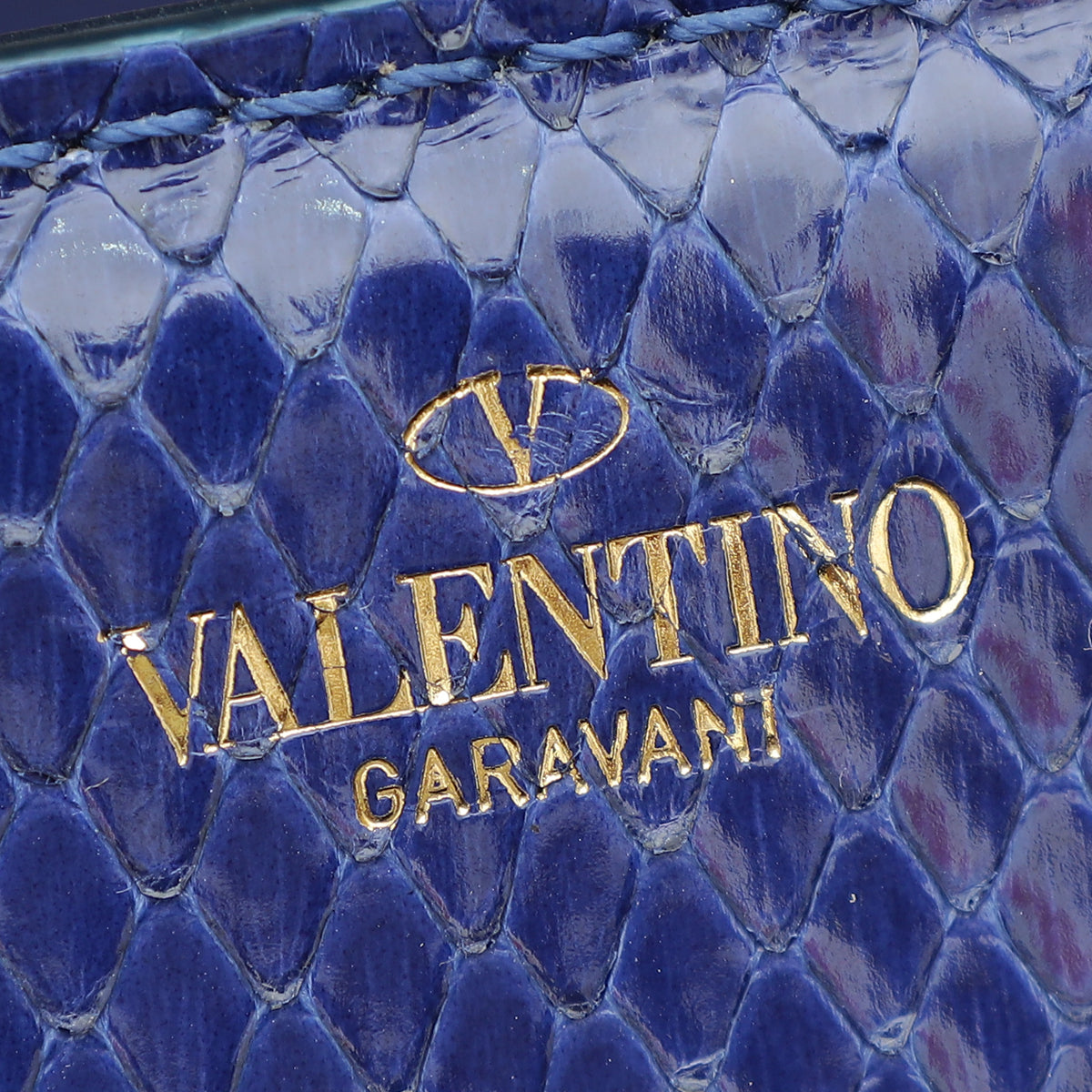 Valentino Blue V Logo Python Middle East Exclusive Plaque Chain Linked Clutch Bag