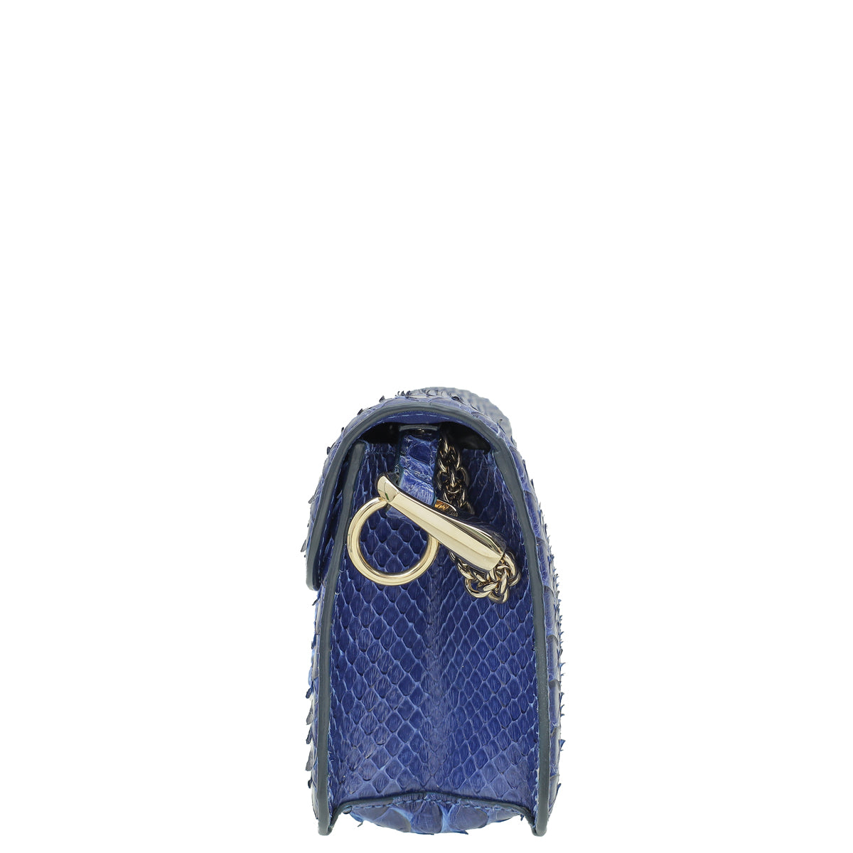 Valentino Blue V Logo Python Middle East Exclusive Plaque Chain Linked Clutch Bag