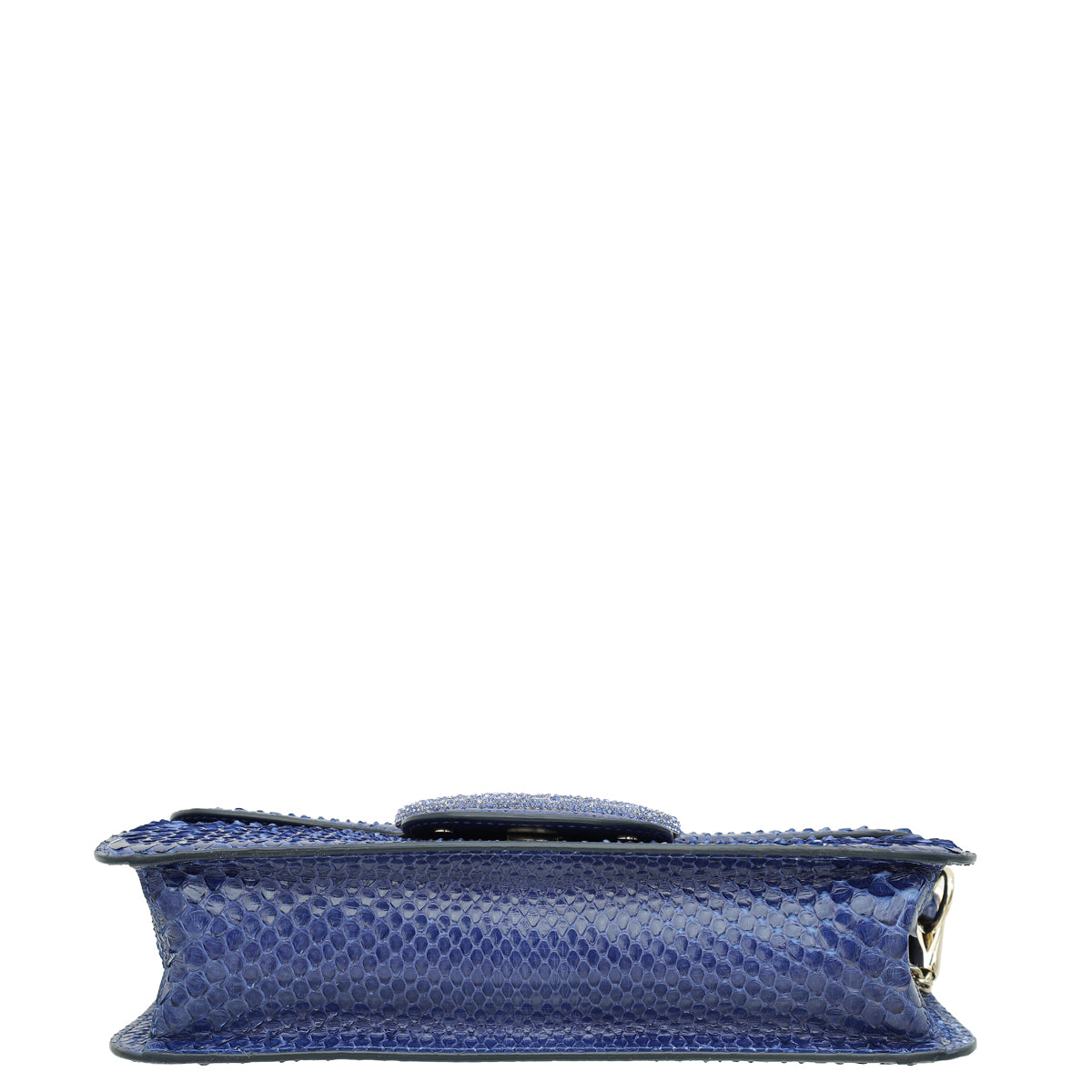 Valentino Blue V Logo Python Middle East Exclusive Plaque Chain Linked Clutch Bag