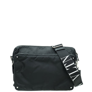 Valentino Black Nylon VLTN Rockstud Messenger Bag