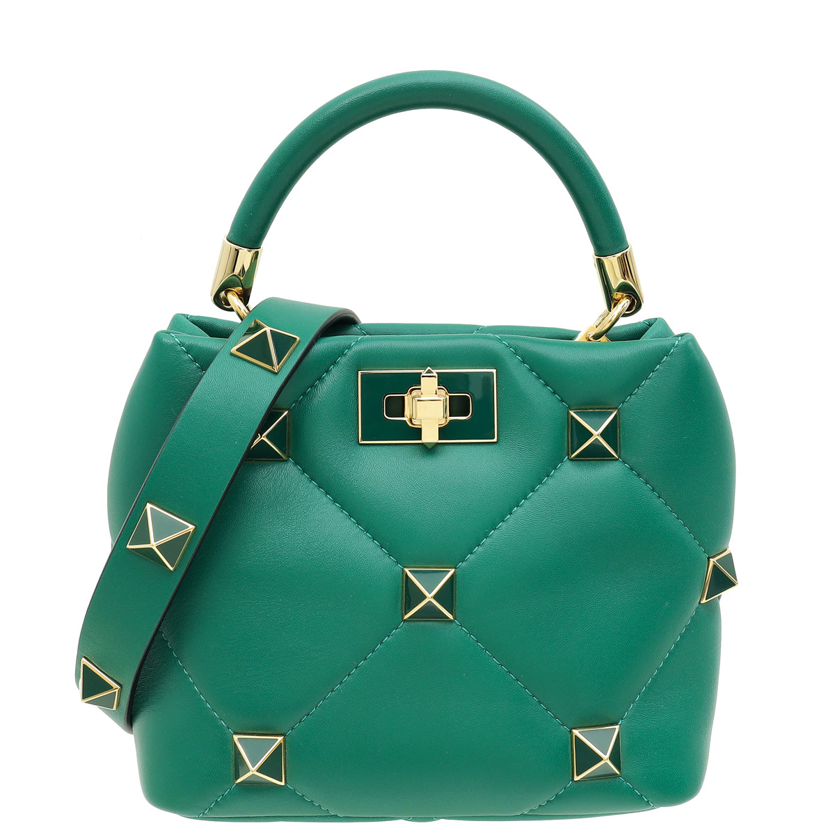 Valentino Jungle Green Roman Stud Top Handle Bag-Valentino-THE CLOSET