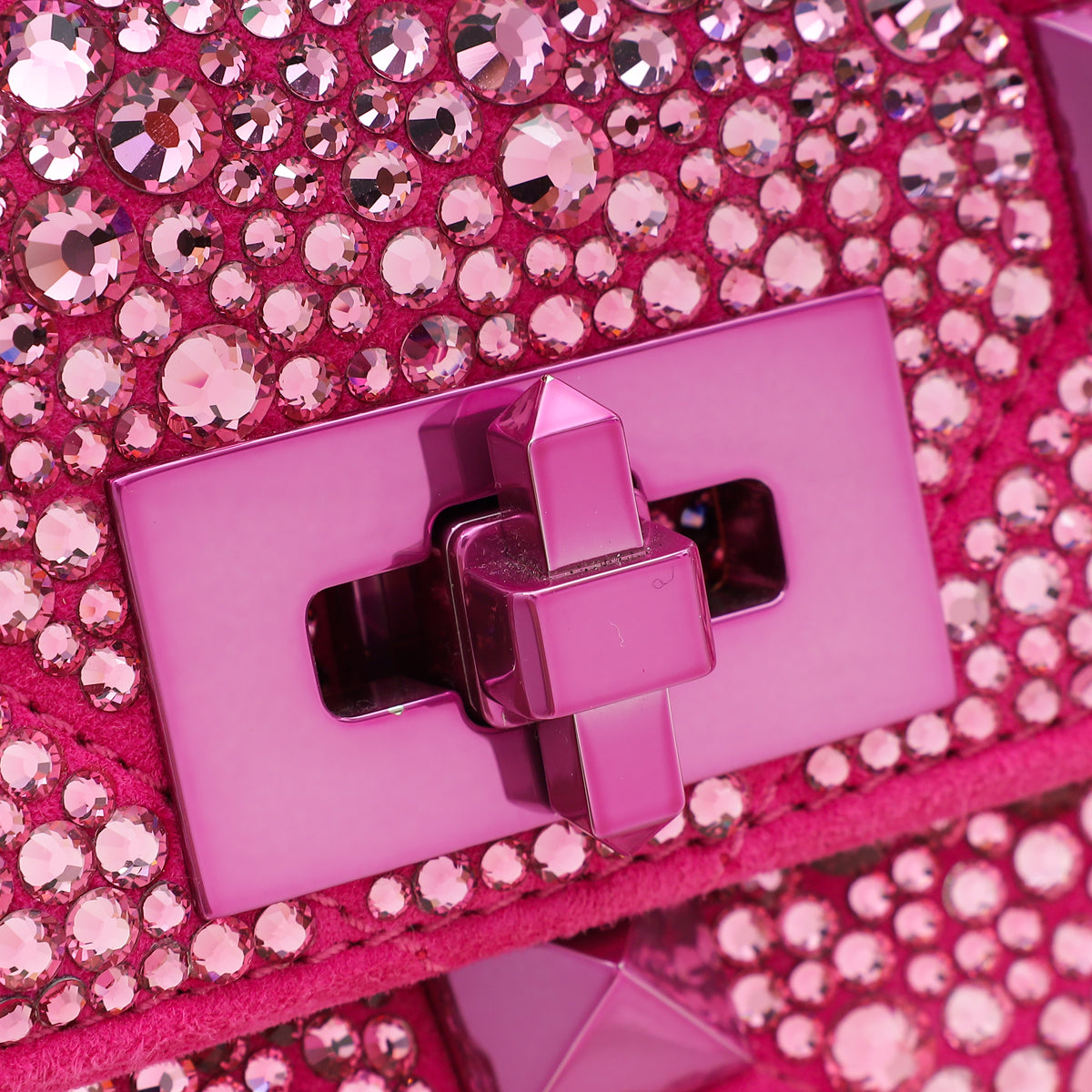 Valentino Hot Pink Small Roman The Stud Crystal Shoulder Bag