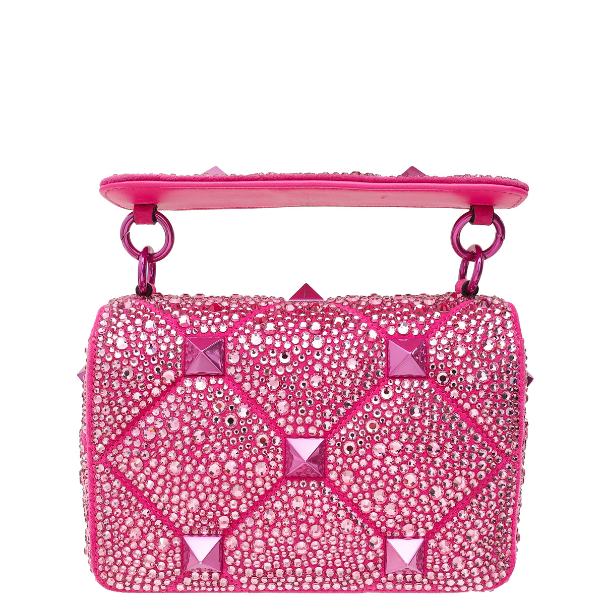 Valentino Hot Pink Small Roman The Stud Crystal Shoulder Bag-Valentino-THE CLOSET