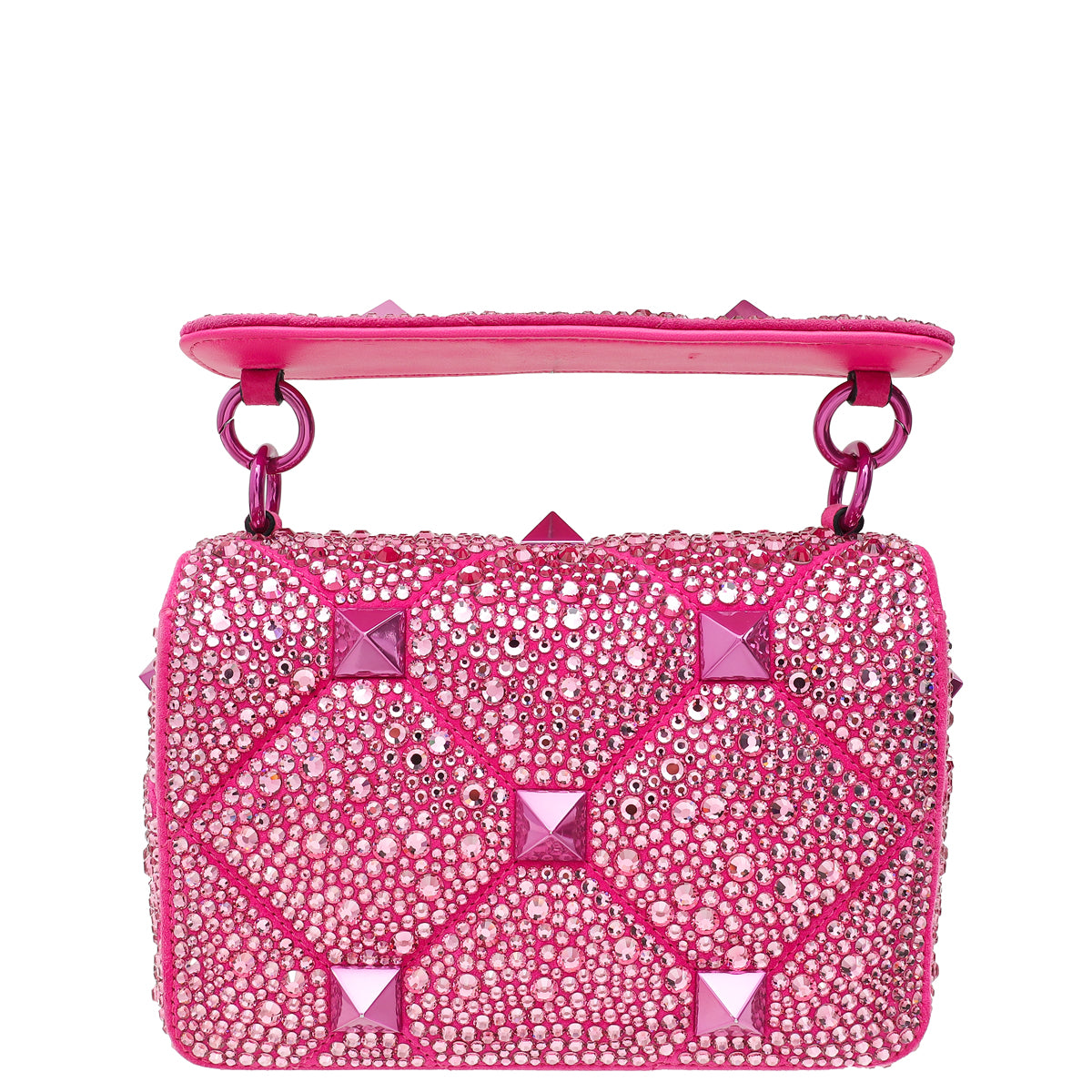 Valentino Hot Pink Small Roman The Stud Crystal Shoulder Bag