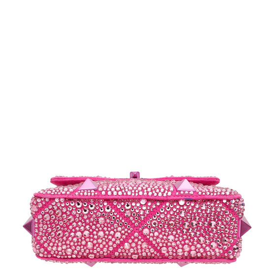 Valentino Hot Pink Small Roman The Stud Crystal Shoulder Bag