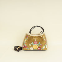 Valentino Chocolate Olive VLogo Signature Small Fur Shopping Bag