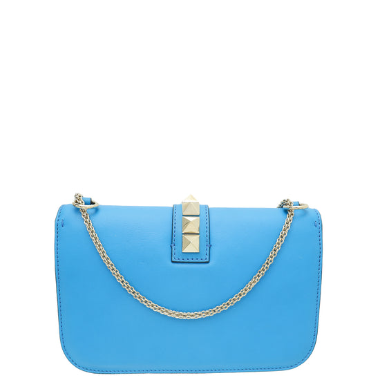 Valentino Sky Blue Rockstud Glam Lock Medium Shoulder Bag