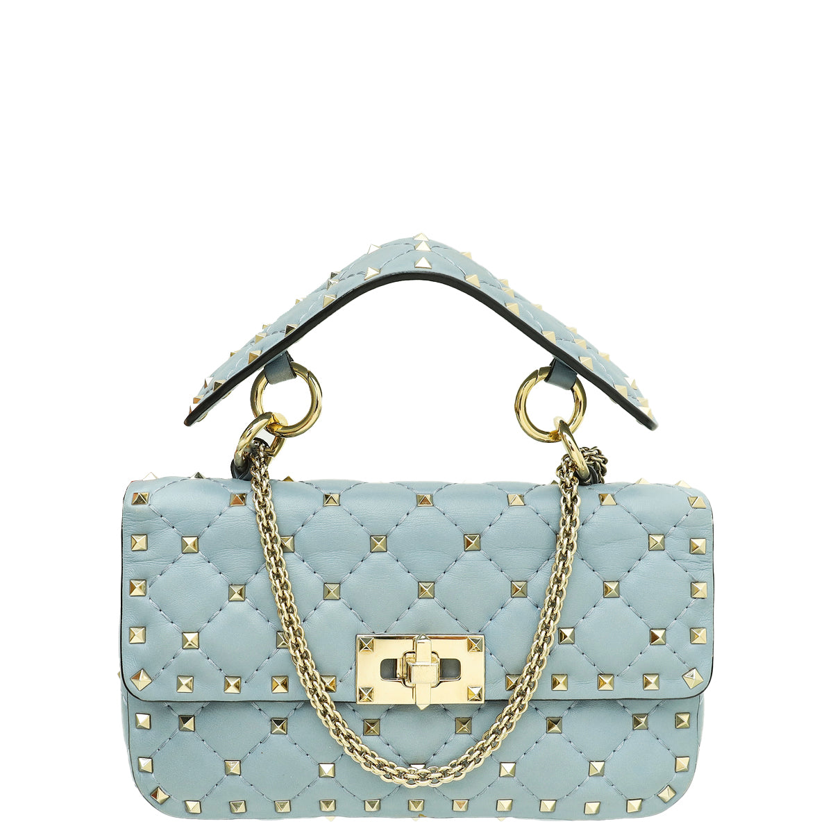 Valentino Light Blue Rockstud Spike Flap Chain Small Bag